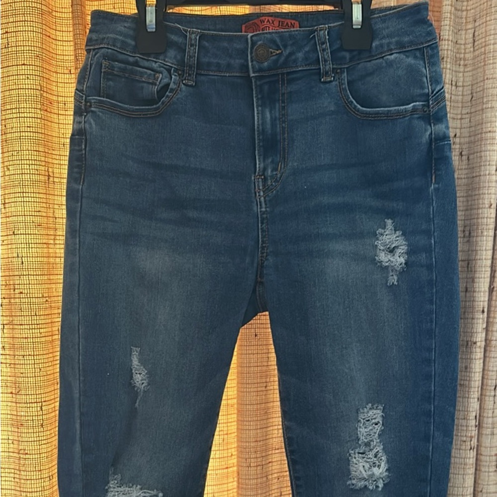 Wax Jean Dark Blue Distressed Skinny Jeans